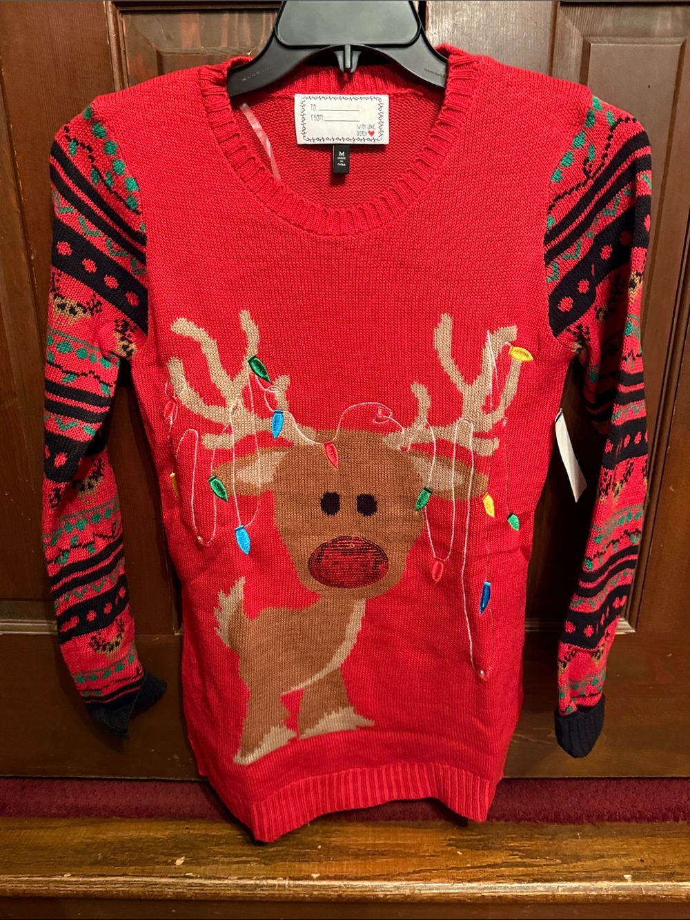 Men's Red Reindeer Light-Up Crewneck Sweater